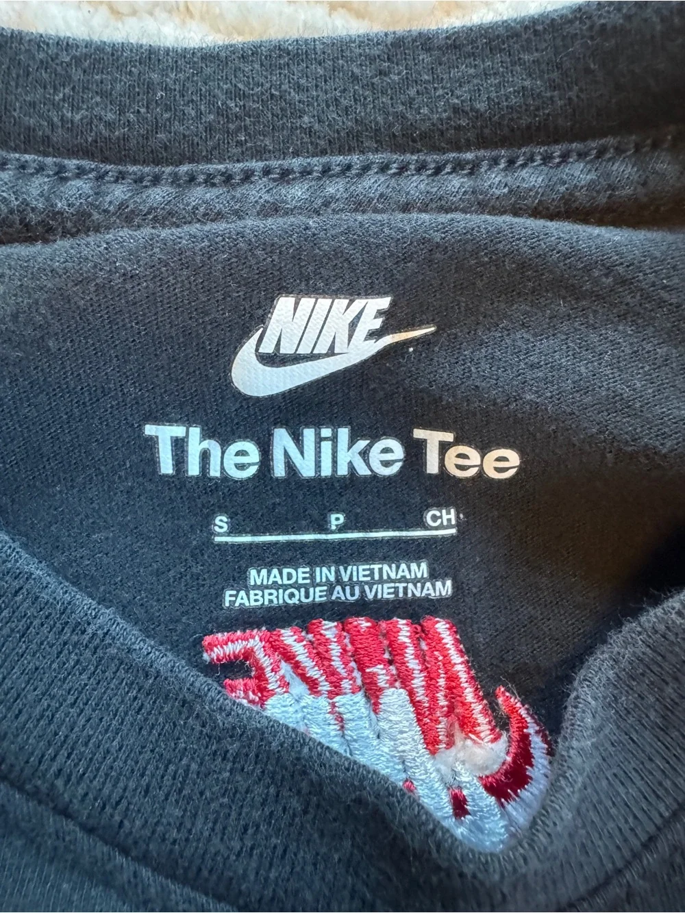 Nike Black Multi-Logo Embroidered Swoosh Tee Shirt Small S